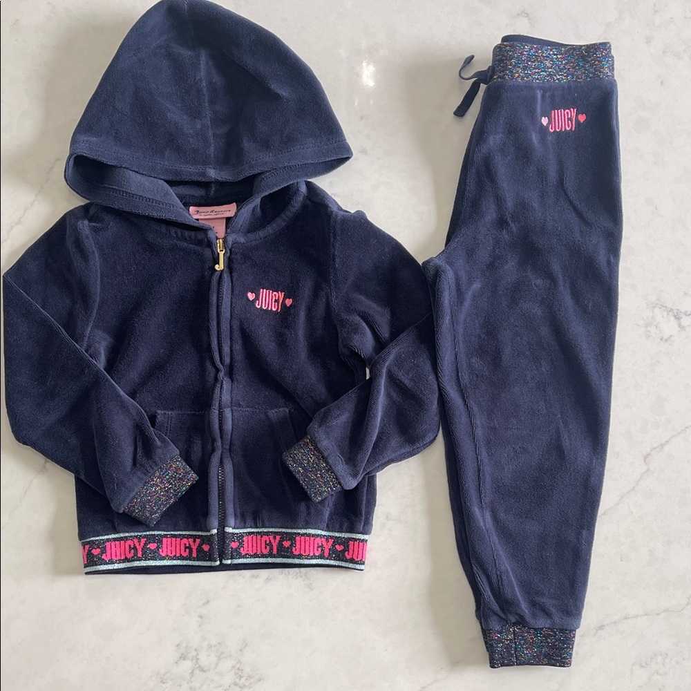 Juicy Couture Kids Navy and Pink Velour Jogger Set
